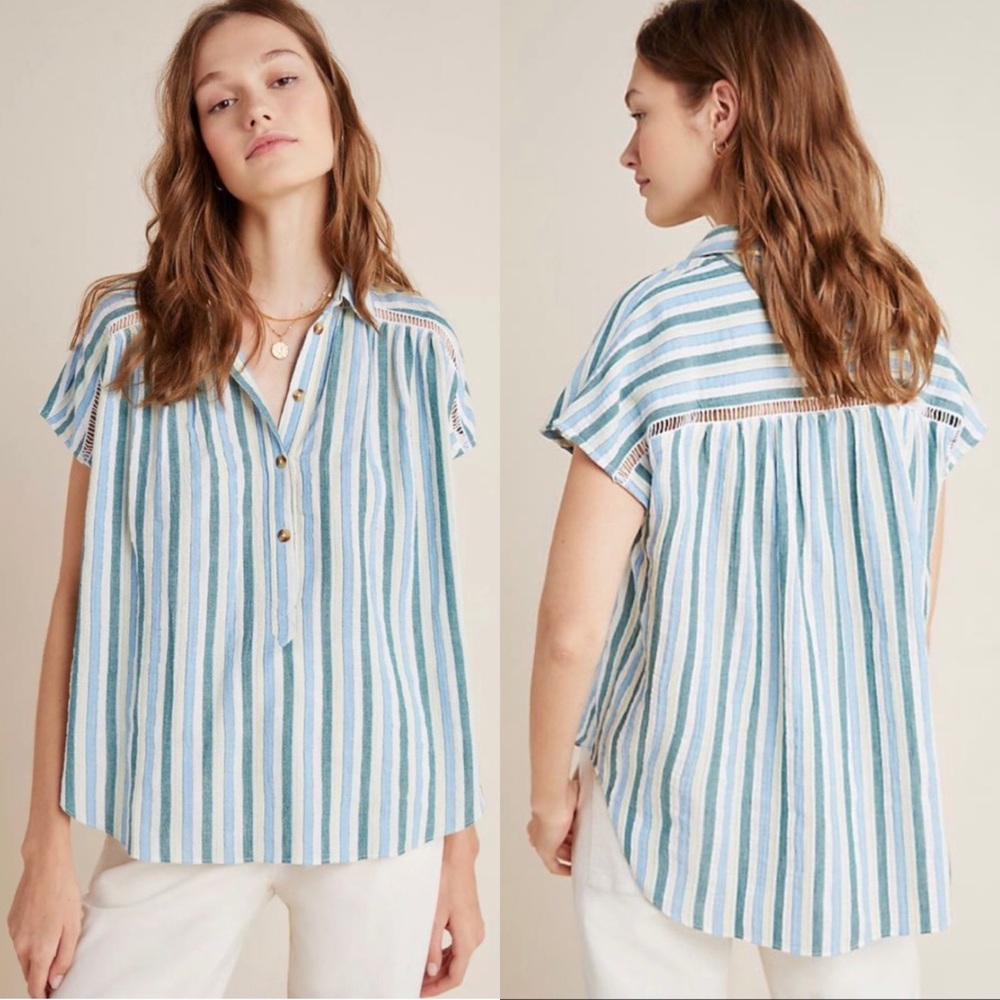 Anthropologie Pilcro The Serena Surf Henley Blouse